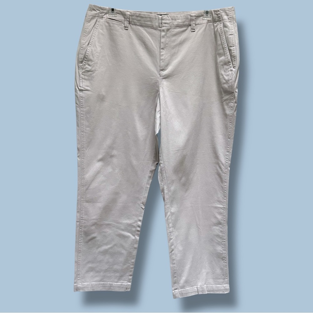 Lands' End Womens Chino Pants Size 18 Stone Beige Stretch Cotton Straight Leg